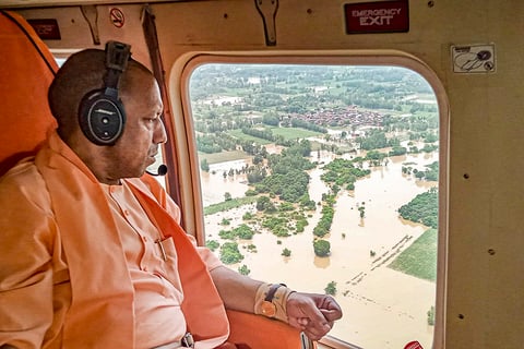 Yogi Adityanath conducts an aerial inspection